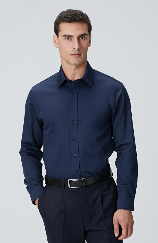 Lacivert Non-Iron Saten Gömlek Lacivert Non-Iron Saten Gömlek