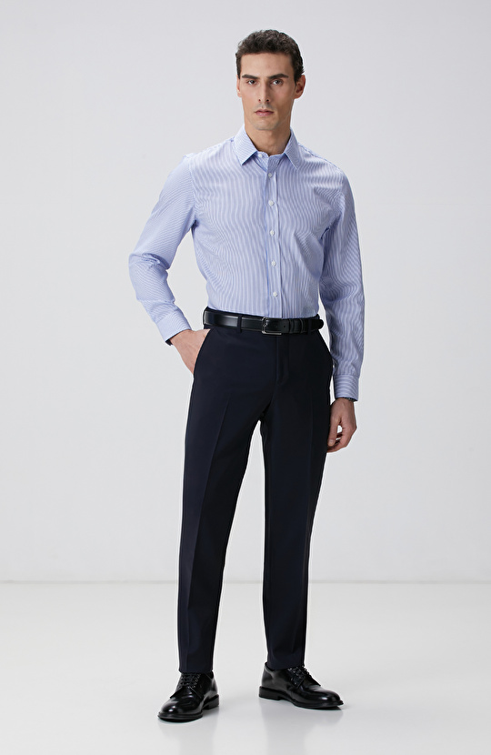 Mavi Çizgi Desenli Super Non-Iron Gömlek