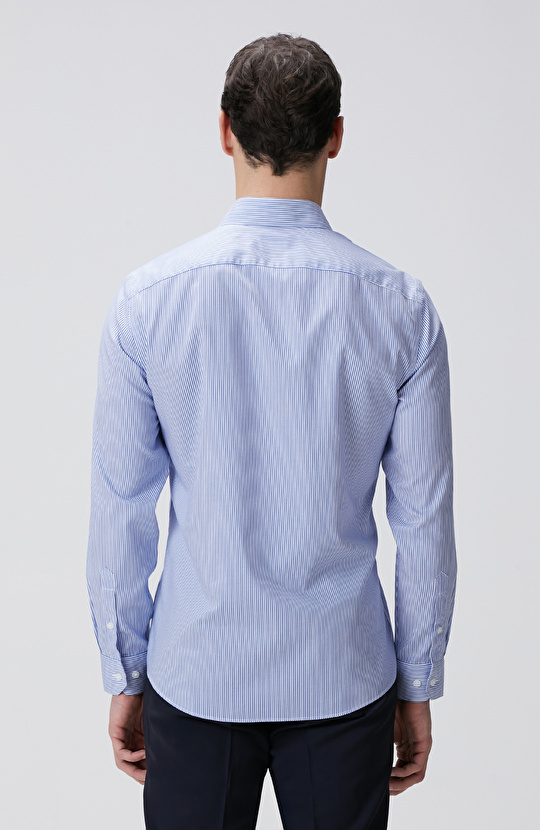 Mavi Çizgi Desenli Super Non-Iron Gömlek