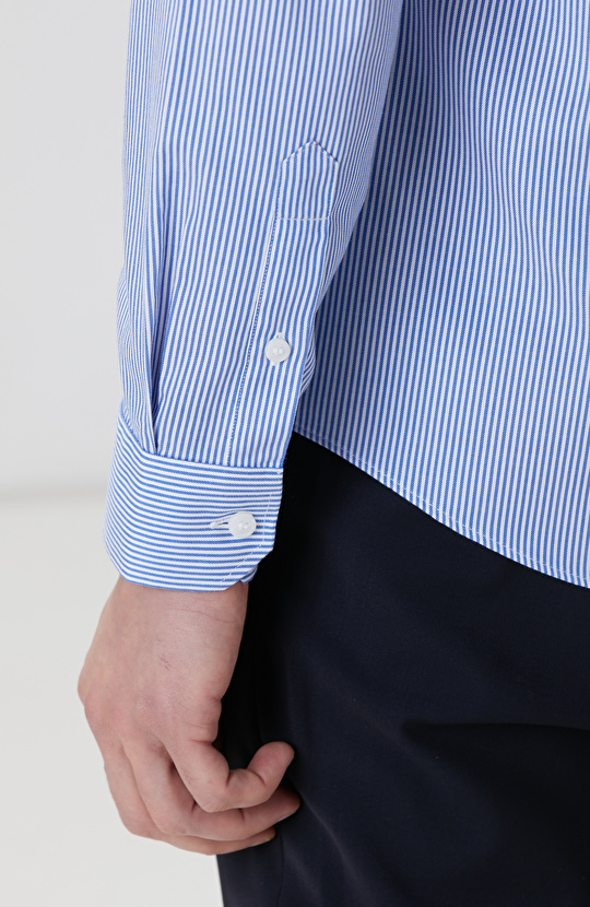 Mavi Çizgi Desenli Super Non-Iron Gömlek