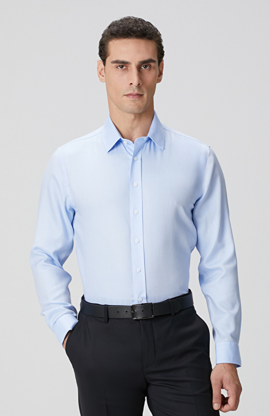 Non-Iron Mavi Balıksırtı Desenli Gömlek