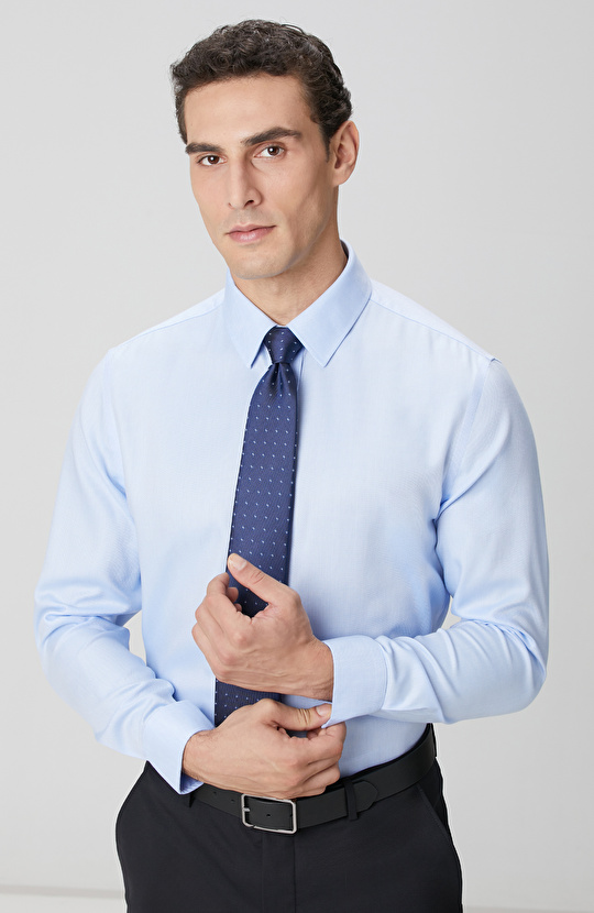 Non-Iron Mavi Balıksırtı Desenli Gömlek