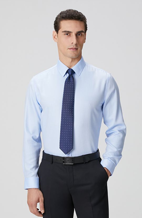 Non-Iron Mavi Balıksırtı Desenli Gömlek