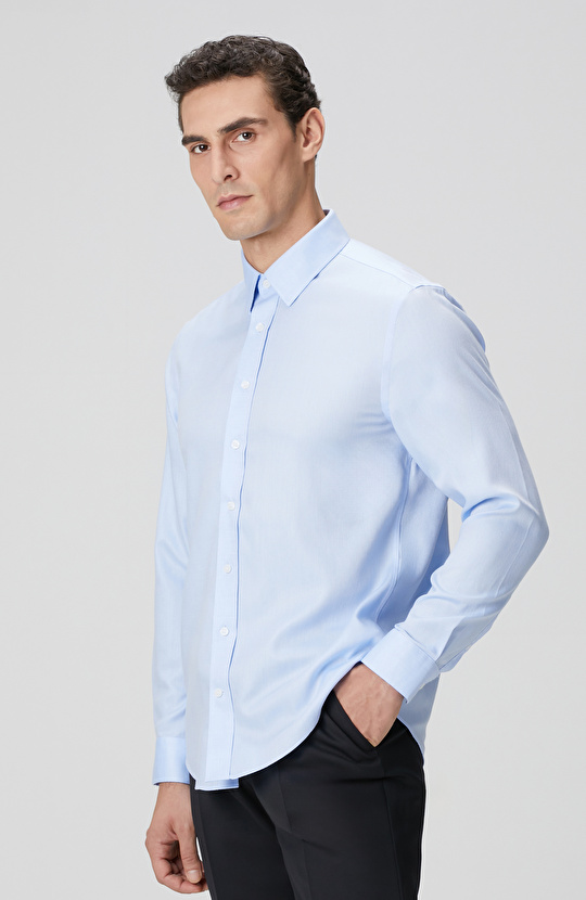 Non-Iron Mavi Balıksırtı Desenli Gömlek