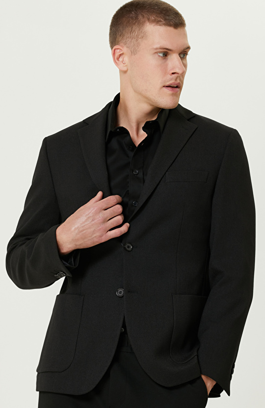 Siyah N-Tech Çift Yırtmaç Diyagonal Ceket