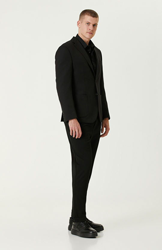 Siyah N-Tech Çift Yırtmaç Diyagonal Ceket