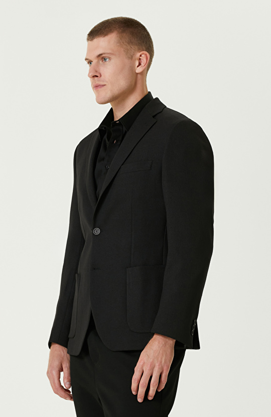 Siyah N-Tech Çift Yırtmaç Diyagonal Ceket