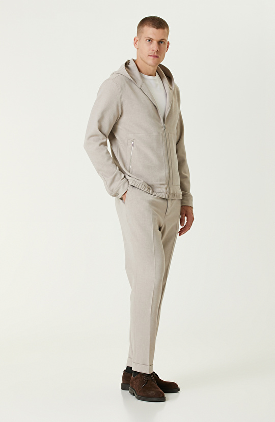 Bej Melanj Kapüşonlu Dış Gömlek