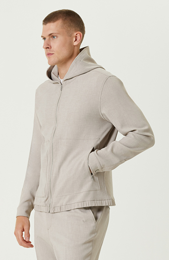 Bej Melanj Kapüşonlu Dış Gömlek