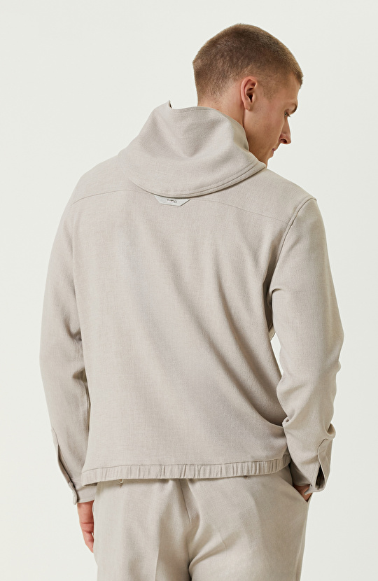 Bej Melanj Kapüşonlu Dış Gömlek