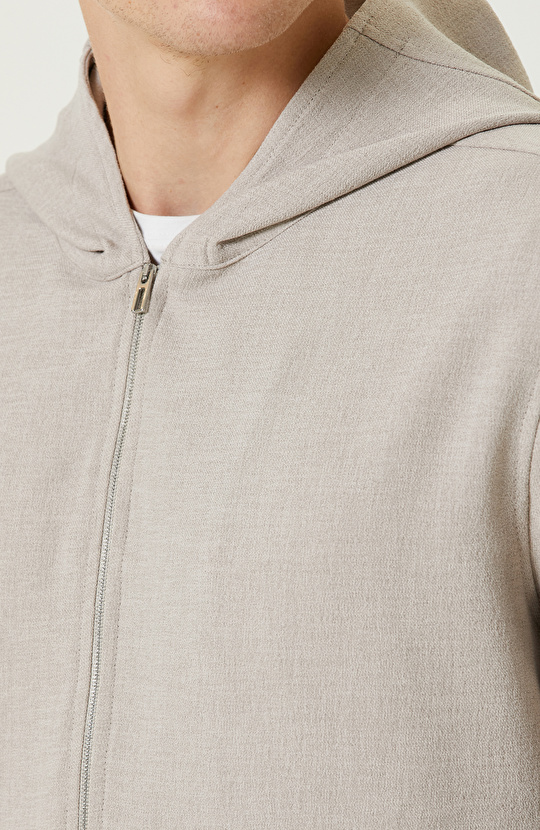 Bej Melanj Kapüşonlu Dış Gömlek