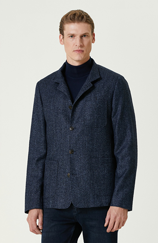 Lacivert Limited Yün-Kaşmir Karışımlı Diyagonal Ceket Lacivert Limited Yün-Kaşmir Karışımlı Diyagonal Ceket