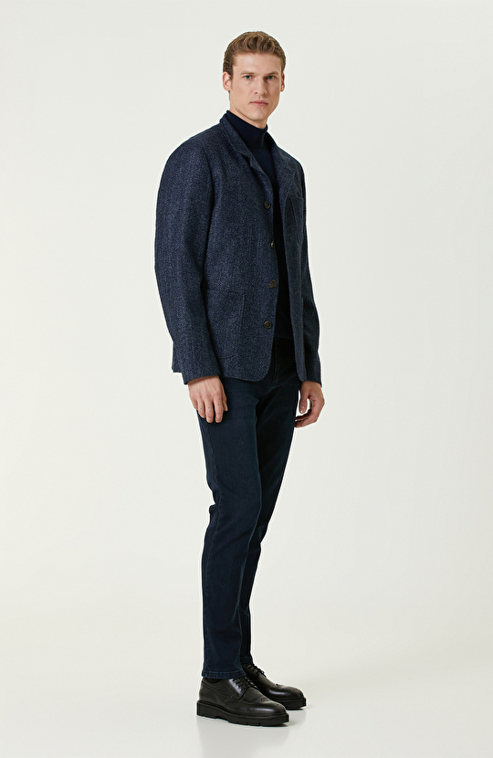 Lacivert Limited Yün-Kaşmir Karışımlı Diyagonal Ceket