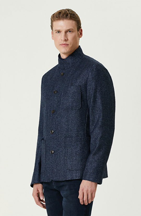 Lacivert Limited Yün-Kaşmir Karışımlı Diyagonal Ceket