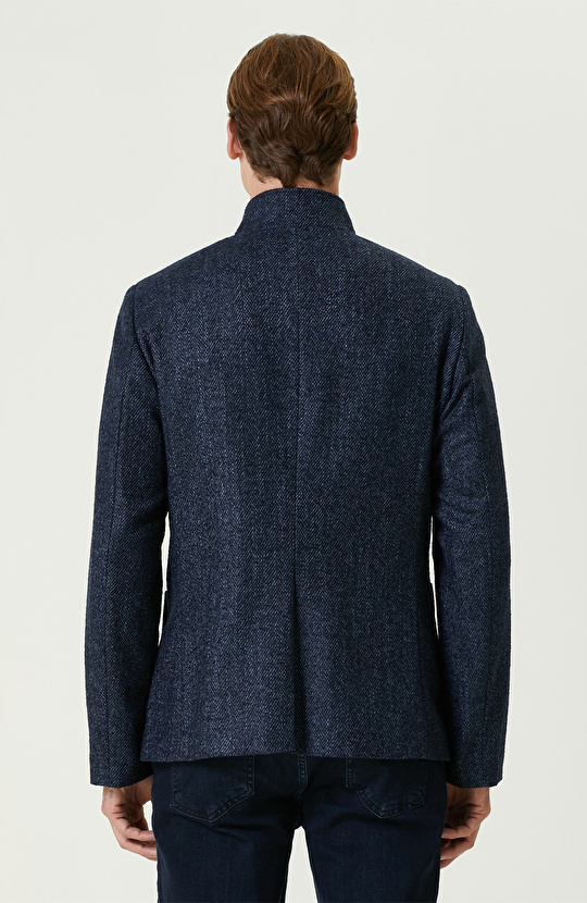 Lacivert Limited Yün-Kaşmir Karışımlı Diyagonal Ceket