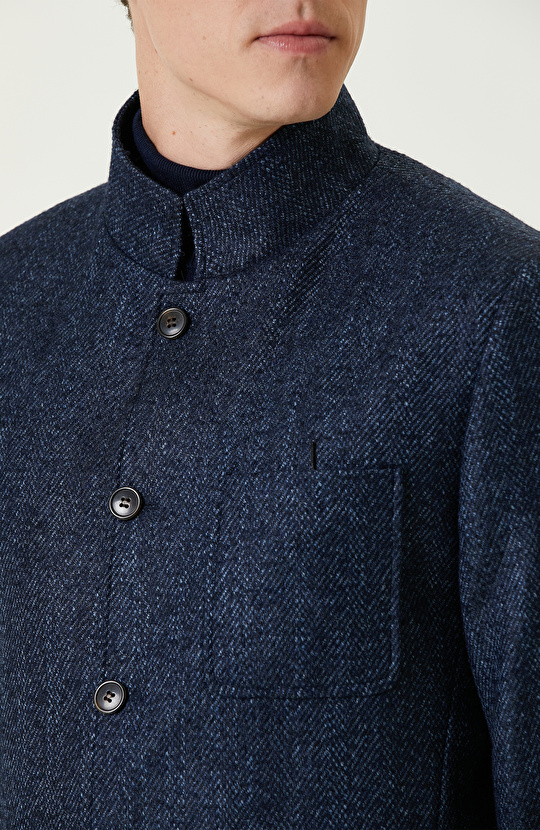 Lacivert Limited Yün-Kaşmir Karışımlı Diyagonal Ceket