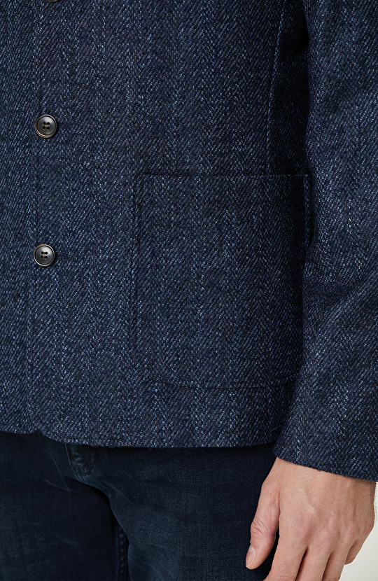 Lacivert Limited Yün-Kaşmir Karışımlı Diyagonal Ceket