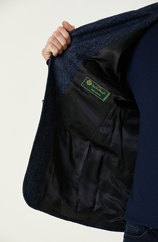 Lacivert Limited Yün-Kaşmir Karışımlı Diyagonal Ceket