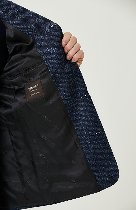 Lacivert Limited Yün-Kaşmir Karışımlı Diyagonal Ceket