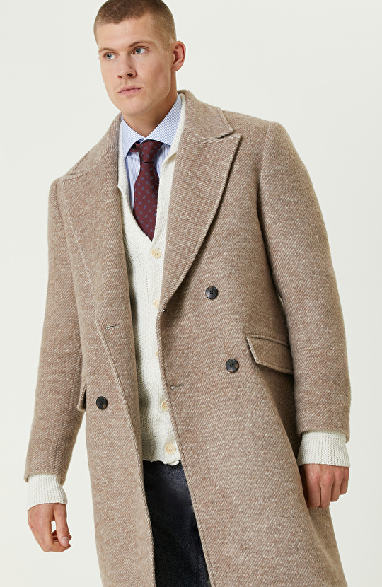 Bej Zegna Kumaştan Üretilmiş Limited Yün-Laşmir Karışımlı Palto