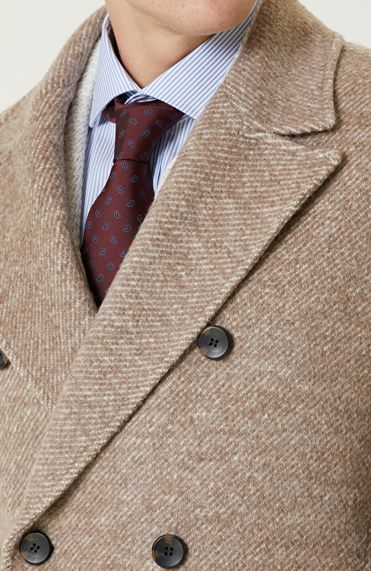 Bej Zegna Kumaştan Üretilmiş Limited Yün-Laşmir Karışımlı Palto