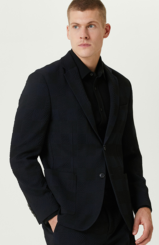 Lacivert N-Tech Yün Karışımlı Gofreli Takım Elbise