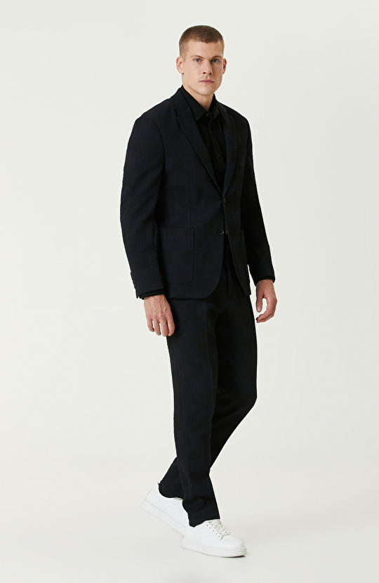 Lacivert N-Tech Yün Karışımlı Gofreli Takım Elbise