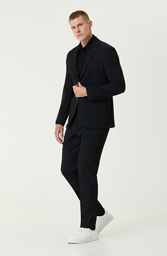 Lacivert N-Tech Yün Karışımlı Gofreli Takım Elbise