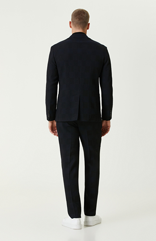 Lacivert N-Tech Yün Karışımlı Gofreli Takım Elbise