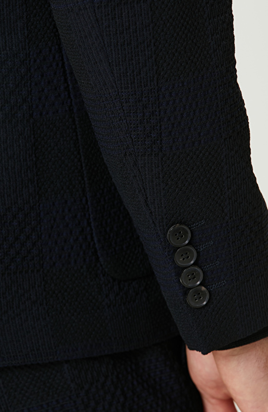 Lacivert N-Tech Yün Karışımlı Gofreli Takım Elbise