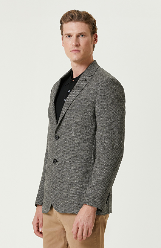 Haki Yün Karışımlı Ceket