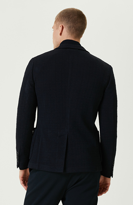 Lacivert Yün Karışımlı Örme Ceket