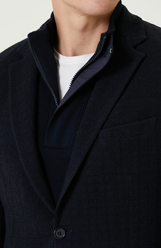 Lacivert Yün Karışımlı Örme Ceket