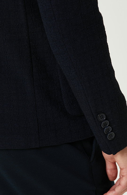 Lacivert Yün Karışımlı Örme Ceket