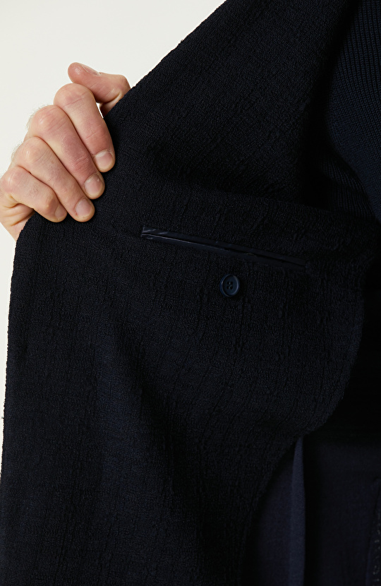 Lacivert Yün Karışımlı Örme Ceket