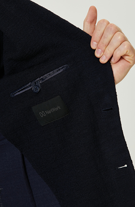 Lacivert Yün Karışımlı Örme Ceket