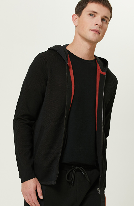 Siyah N-Tech Yün Karışımlı Hırka