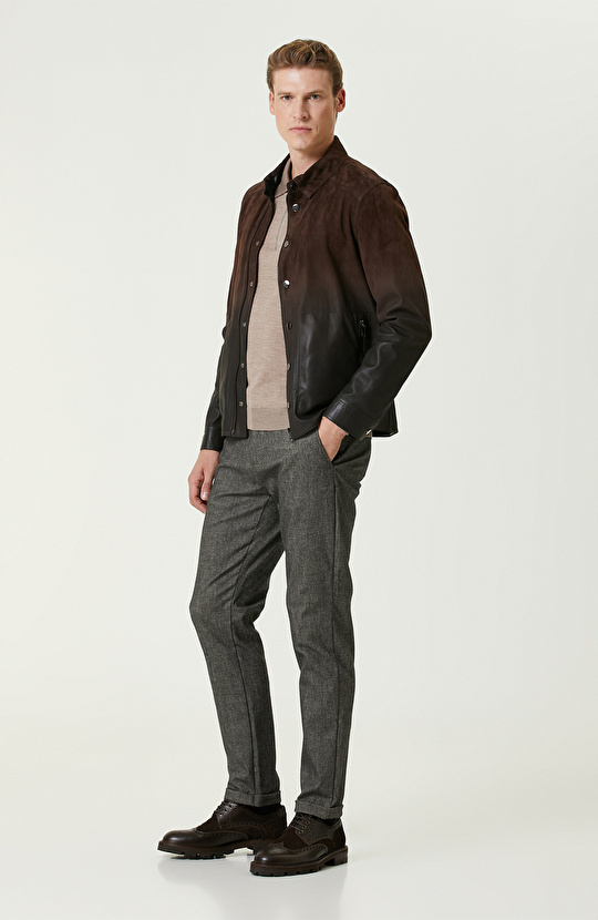 Bej Melanj Polo Yaka Fermuarlı Triko Kazak