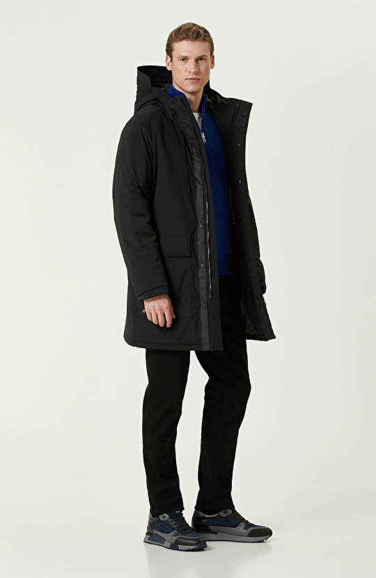 Siyah N-Tech Kapüşonlu Casual Kaban