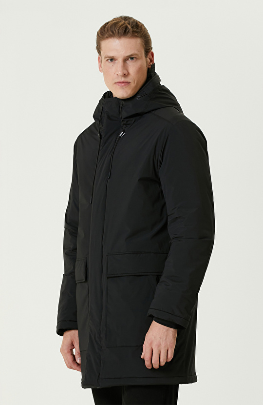 Siyah N-Tech Kapüşonlu Casual Kaban