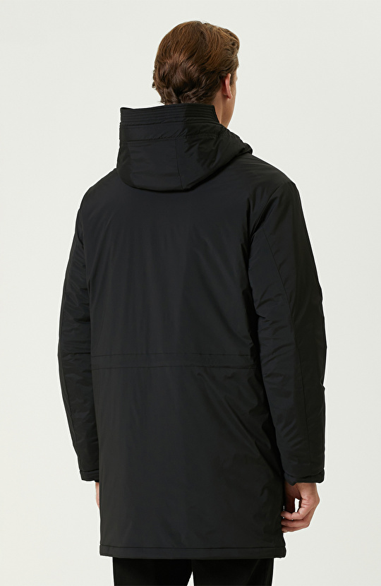 Siyah N-Tech Kapüşonlu Casual Kaban