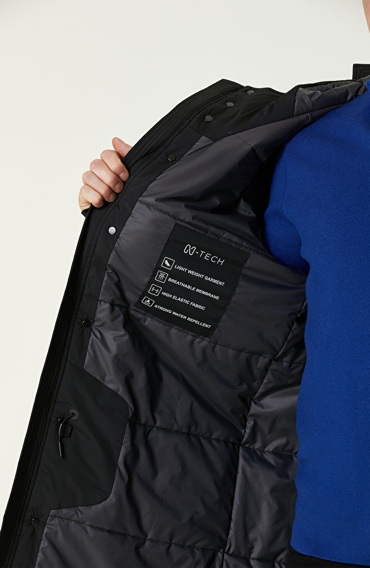 Siyah N-Tech Kapüşonlu Casual Kaban