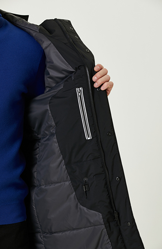 Siyah N-Tech Kapüşonlu Casual Kaban