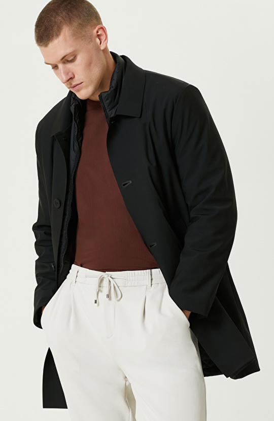 Siyah N-Tech Çıkma Mostralı Casual Kaban