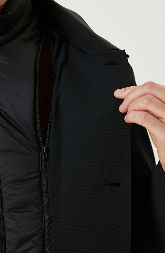 Siyah N-Tech Çıkma Mostralı Casual Kaban