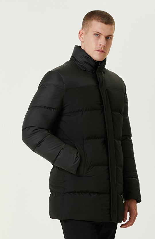 Siyah Kapüşonlu  Puffer Casual Kaban