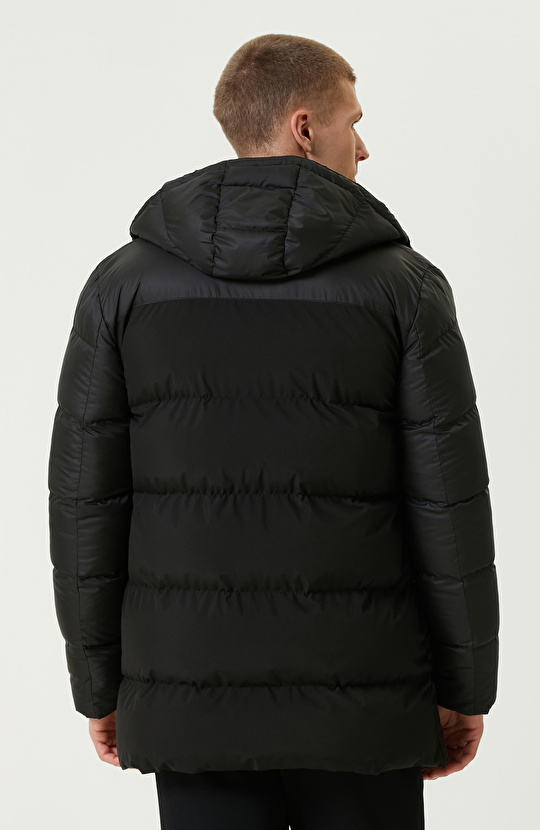 Siyah Kapüşonlu  Puffer Casual Kaban