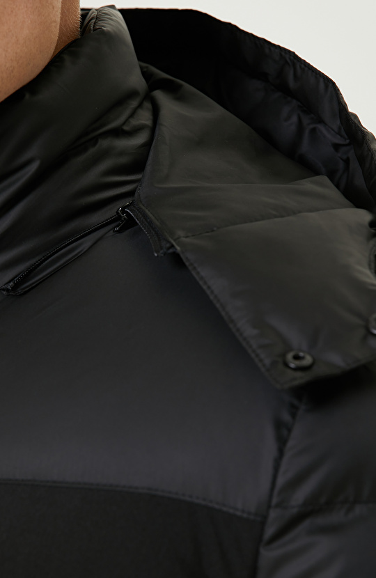 Siyah Kapüşonlu  Puffer Casual Kaban