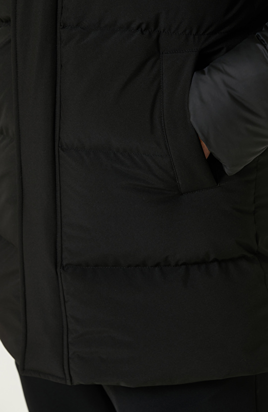 Siyah Kapüşonlu  Puffer Casual Kaban