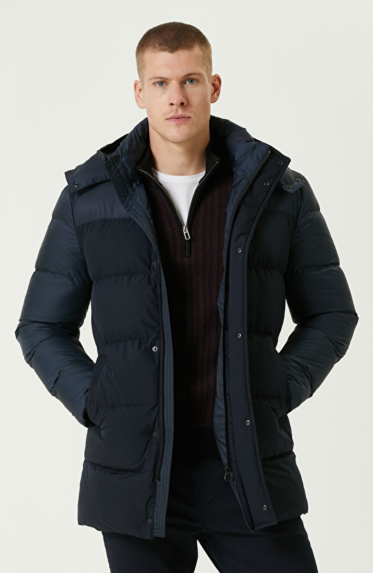 Lacivert Kapüşonlu  Puffer Casual Kaban Lacivert Kapüşonlu  Puffer Casual Kaban